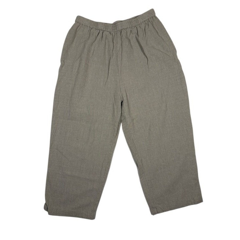 Toofan Womens Large Taupe Textured‎ Elastic Waist Cropped Wide Leg Pants